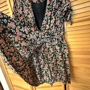 LOFT Plus Black Floral Dress with Pink, Green & Yellow Blooms